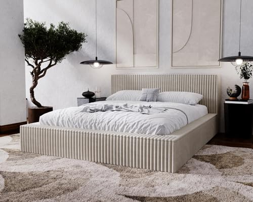 Emporius Doppelbett 180x200 Buffy - Polsterbett mit Dicker Schaum, Lattenrost, Bettkasten - Schlafzimmerbett 180x200, Design Bett (Hellgrau - Vito 07)