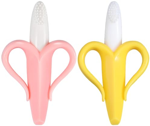 TNSRAY Brosse à dents pour bébé et anneau de dentition, 2 pièce brosse à dents de nettoyage des dents de massage des gencives, brosse à dents avec des poils extra doux et un anneau de morsure doux