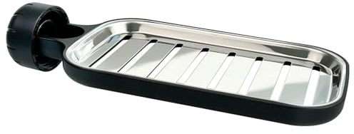 Shower soap holder 304 Stainless Steel bathroom shower shelf for Rail 20-27mm,sponge holder Soap Dish Holder,kitchen Sink Storage Rack No Drill (Black)