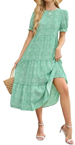 Zetieny Robe Longue Femme Été Robes de Plage Manches Courtes Col Rond de Soiree Party