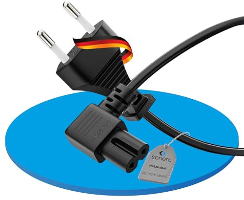 Netzkabel - Euro Stecker Gerade auf IEC Buchse (C7) 90°. Schwarz. 2,00m