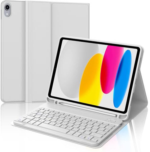 Funda con Teclado para iPad A16 11ª Generación 2025/10ª Generación 2022, Teclado Bluetooth Inalámbrico, Funda Delgada con Ranura para Bolígrafo para iPad 11ª/10ª Gen 10.9/11 Pulgadas, Gris Claro