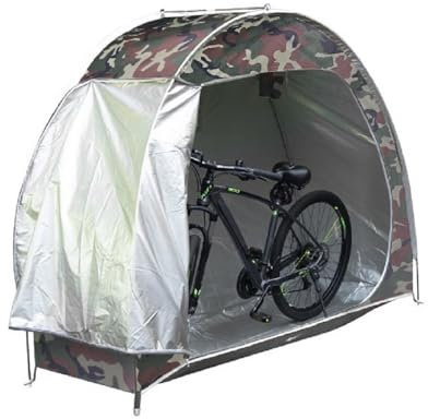 Garage per bicicletta, impermeabile, per 2 biciclette, portatile, pieghevole, con custodia, tessuto Oxford 210D argentato e asta in fibra di vetro, 190 x 75 x 160 cm (colore mimetico)