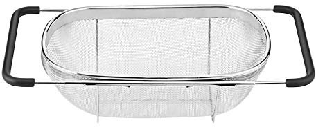 Cestello di scarico estensibile retrattile con manici in gomma in acciaio inox ovale scolapasta lavello verdure scolapiatti 18 x 27 x 11 cm