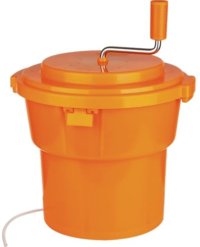 MUVELL Centrifuga per Insalata Professionale 12 Litri in plastica Arancione Ø 36 cm con Albero di Trasmissione protetto di Lunga Durata, Funzione di Blocco e Tubo di Scarico Ristorazione Ristorante