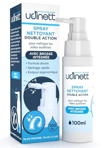 Spray Limpiador para Audífonos Udinett de 100ml para Auriculares y Cascos Bluetooth - Desinfectante Rápido Sin Alcohol - Limpiador en Aerosol con Cepillo Contra la Suciedad y el Cerumen
