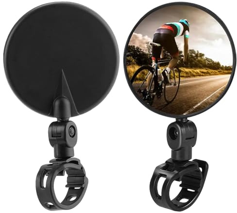 2 Pcs Bike Mirrors, 360°Adjustable HD Glass Convex Lens bike side mirror, Safety Wide Angle Rotatable Handlebar Bicycle Rear View Mirror for Mountain Road Bikes Motorcycle mobility scooter mirrors