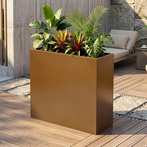 casa.pro Fioriera Rettangolare da Giardino Portafiori Alto in Acciaio Zincato da Esterni e Interni per Ingresso Ufficio Balcone Terrazza Letto Rialzato per Coltivazione Piante 82x90x30 cm - Marrone