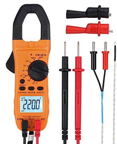 CAMWAY Stromzange, Digitale Strommessgerät DC/AC Strom 800A Zangenmultimeter True RMS 6000 Counts Auto-Ranging, Multimeter misst Spannung Strom Widerstand Kapazität Frequenz Durchgang Temperatur
