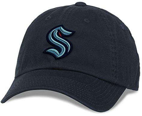 American Needle Seattle Kraken NHL Baseballmütze, lässig, entspannte Passform, mit gebogener Krempe, Verstellbarer Schnallenriemen, Dad-Kappe, Blue Line Collection, Navy (40742A-SEK-NAVY)