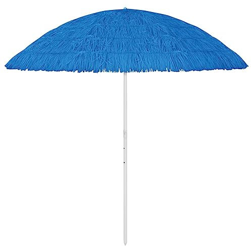 vidaXL Hawaii Beach Umbrella, UV Protective, Anti-fade Polyester, Adjustable Tilt Function, Weather and UV Resistant, Blue, 300 cm