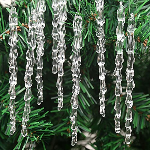 Zsail Icicle Ornaments 25 pcs Icicles Pendant Set Christmas Decoration Acrylic Clear icicles with Approx 11 Yard Cord for Christmas Tree Decoration (Water Drop-5.1inch)