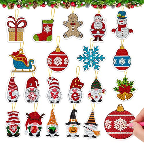20 Stück 5D Diamond Painting Weihnachtsbaum Anhänger Weihnachtsbaumschmuck Set Christbaumschmuck Weihnachtsanhänger Weihnachtsdeko
