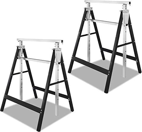 Vigevee 2 caballetes plegables para andamios, 7 alturas, altura regulable de 80 a 130 cm, capacidad de carga de 200 kg, caballete telescópico, color negro y plateado