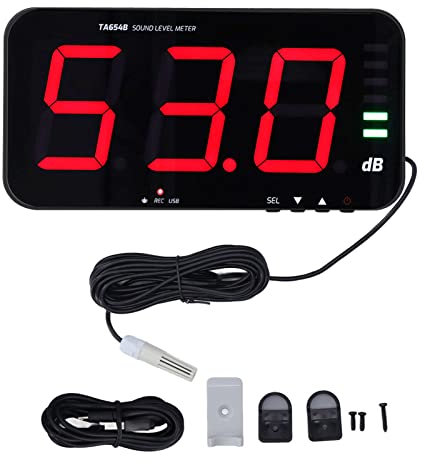 Kadimendium 13in Screen Sound Level Meter Wall Hanging Display Screen Decibel Reader Environmental Noise Alarm TA654B Temperature Humidity Meter