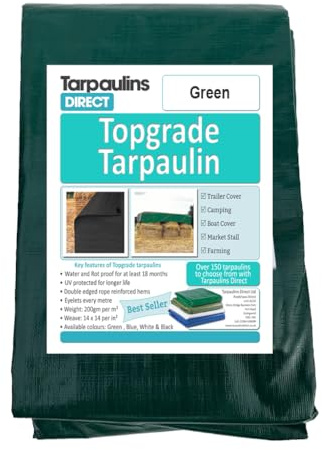Topgrade Tarpaulin 200gsm 2.5m X 2.0m Green Heavy Duty Waterproof Sheet Cover Tarp with Reinforcved Eyelets