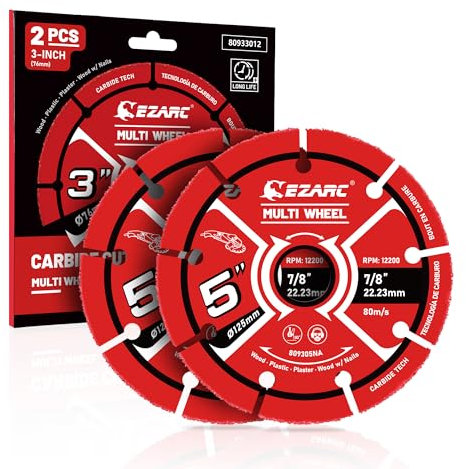 EZARC Carbide Disco da Taglio, 125mm×22.2mm Mole da Taglio Carbide Multi Wheel per Legno, Legno con Chiodi, Laminato, Plastica, Gesso(2 Pezzi)