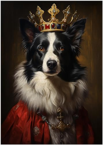 Puzzle Border Collie Royal King 300/500/1000 pièces – Portrait royal d'animal de compagnie cadeau pour propriétaire de Border Collie (500 pièces (38 × 52 cm)