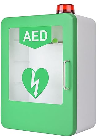 Armario de almacenamiento para desfibrilador AED, caja de alarma de desfibrilación cardíaca de plástico montado en la pared, gabinete de primeros auxilios, se adapta a la mayoría de modelos de DEA,