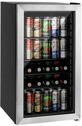 Willow WBC98SS 98L Freestanding Undercounter Beverage Cooler with Triple Glazed Glass Door, Adjustable Thermostat, 2 Years Warranty– Stainless Steel