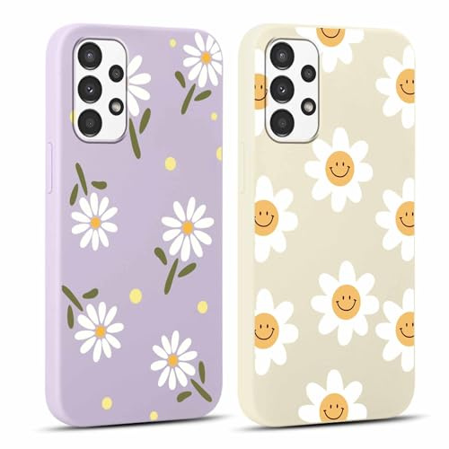 Yoedge Set med 2 st. skyddsskal för Samsung Galaxy A13 4G på 6,6 tum, i mjukt TPU-silikon, snygg design, stötsäkra, presenter för flickor och kvinnor, 3D-blommönster, lila