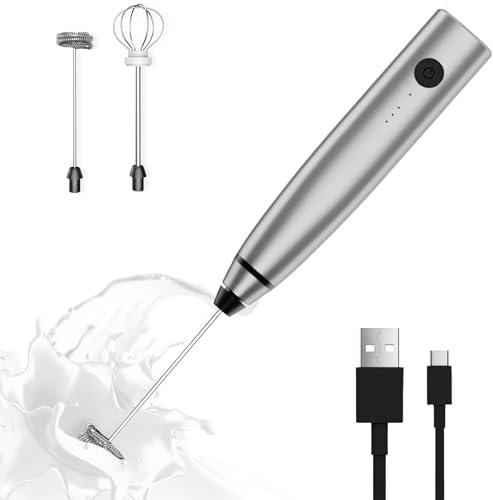Milk Frother Rechargeable Handheld Electric Whisk Coffee Frother Mixer with 2 Stainless whisks 3 Speed Adjustable Foam Maker Blender for Coffee Matcha Latte Cappuccino Hot Chocolate(Gray)