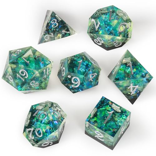 OriCraft Dés magiques verts pour donjons et dragons - Jeu de rôle, monde sous-marin, océan magique, Halloween - D20 avec coins aiguisés