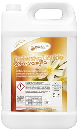 Detersivo Lavatrice Liquido Profumato 5 Litri Detersivo Bucato A Mano e Lavatrice Concentrato 100 Lavaggi Protegge e Cura i Tessuti (Oro e Vaniglia)