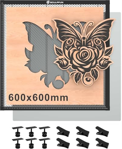 SCULPFUN H3 600 x 600mm Table de travail laser en nid d'abeille pour machine à graver laser, plaque en nid d'abeille, établi pour machine de gravure laser à diode