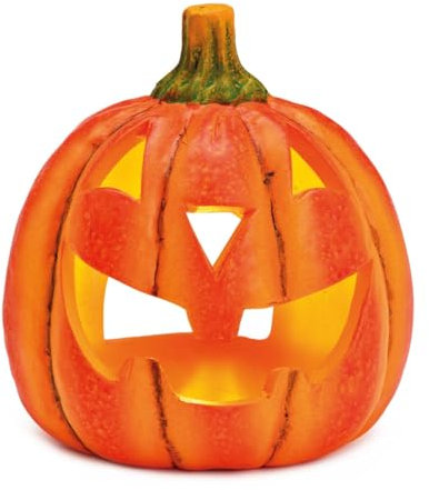 Kürbis-Deko Laterne als Halloween-Deko LED Set in 16x17 cm - Jack Lantern Halloween-Kürbis als beleuchtete Outdoor Grusel-Deko - Windlicht als innen Herbst-Deko oder Garten-Deko