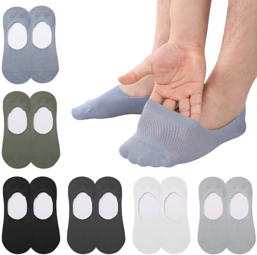 Utensilsto Damen Herren Unsichtbare Socken 6 Paar, Schwarz, Hellblau, Grün, Dunkelgrau, Hellgrau, Weiß, Größe 39-42, Baumwolle, Silikonpad, Anti-Rutsch, Atmungsaktiv, Geruchsneutral