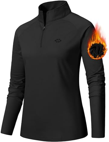 AjezMax Womens Sports Long Sleeve Top Running Shirts Half Zip Yoga Gym Jogger Fitness Activewear Quick Drying Tee Shirts Black