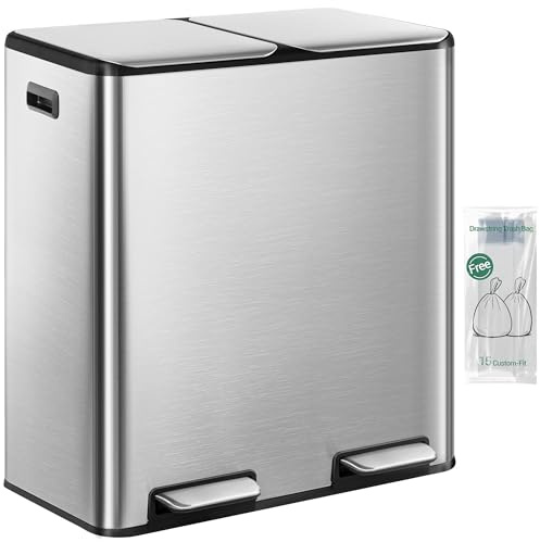 Hzuaneri Kitchen Bin, (2 x 30L) 60L Recycling Bins, Pedal Bin with Lid