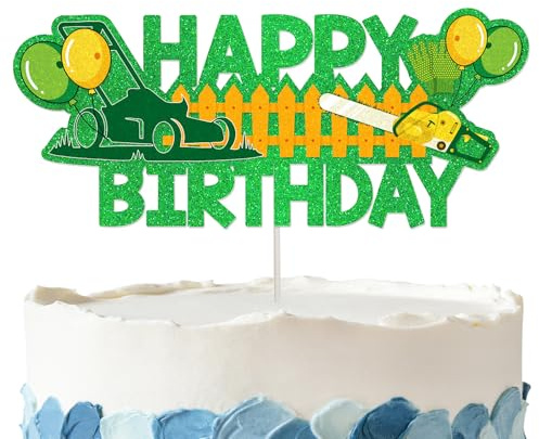 Lawn Mower Birthday Cake Topper - Glitter Lawn Mower Party Decorations for Birthday Party Supplies