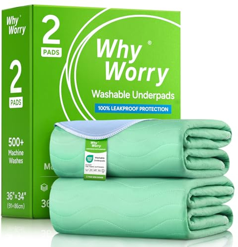 WhyWorry Protege Matelas Alèse Imperméable 86 x 91 cm, Couvre Matelas Absorbant pour Incontinence, Tapis de Lit Lavable en Machine, Protection Réutilisable pour Adulte & Bébé, Oeko-TEX, Vert, 2 Unités