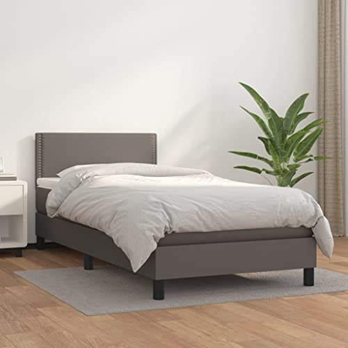 Teenpull Letto a molle, 100 x 200 cm, in similpelle, con materasso a molle insacchettate, testiera regolabile in altezza, set di mobili per camera da letto