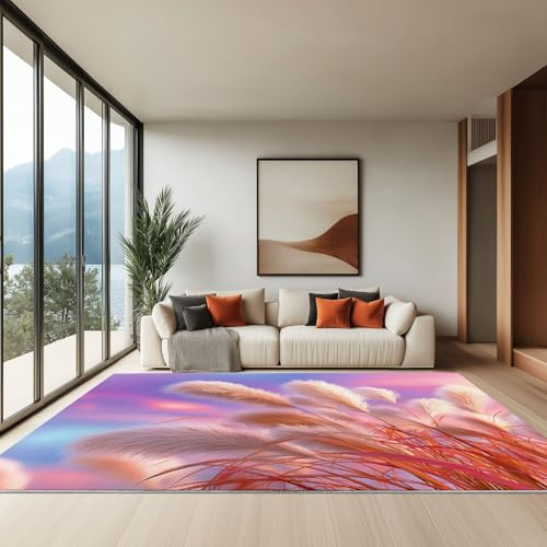 Generico Tappeto Moderno Tappeti per la Casa Terrazza Cortile Veranda Stampato Confortevole Soft Resistente per Soggiorno Camera da Letto, Rosa-Viola Onirico Canne Piante, 60 x 90 cm