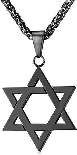 U7 David Star Necklace for Men Women Black Plated Hexagram Pendant Judaism Jewellery Wheat Chain