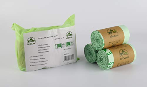 BIOARK 5-6 L Sac Poubelle Bio compostable, 150 sacs, 100% compostable et biodégradable, EN 13432, TUV Home ok Compost