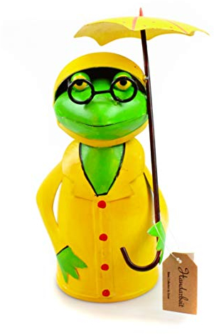 Unbekannt Zaunhocker Metallfigur Frosch mit gelben Regenmantel - mit Regenschirm