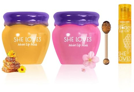 2PCS Lip Mask Overnight, Honey&Sakura Day and Night Repair Sleeping Lip Balm, Fade Lip Lines Bee Balm, Hydrating &Prevention Dry and Crack Lip Scrubs Exfoliator