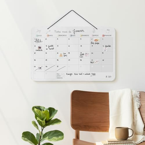 ORGANISATEUR FAMILIAL MENSUEL | Calendrier magnétique frigo et tous supports | Facilite l'organisation familiale | Planificateur magnétique mensuel