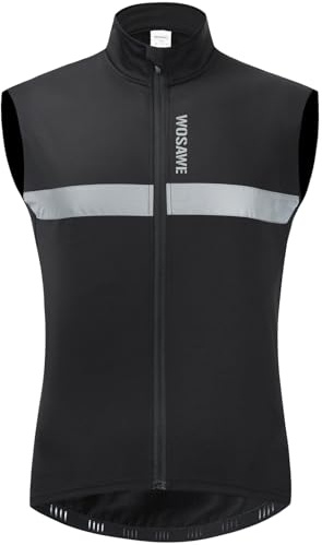 WOSAWE Chaleco de Forro para Ciclismo Invierno Hombre Sin Mangas Trikots de Ciclismo Reflectantes Camisas Antiviento, Negro , XXL