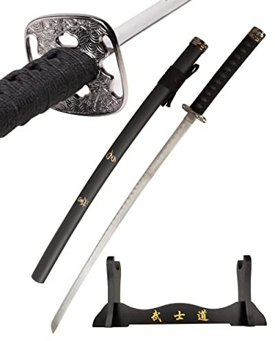 Katana Schwert - Echt Samurai Schwert aus Stahl - mit Einer Scheide und Stand zur Dekoration - Geeignet als Anime Deko - Japanisches Sword - Katana Schwerter - (TL492-395CA)
