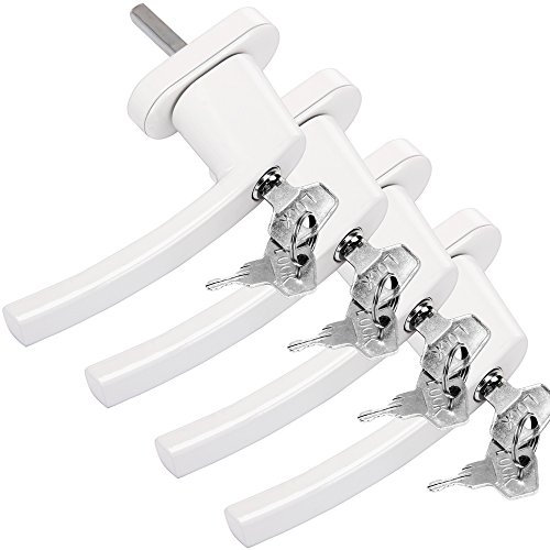 Deuba 4X Manilla de Ventana Puerta Universal con Cerradura + 2 Llaves Manija Bloqueo en 2 Posiciónes Blanco