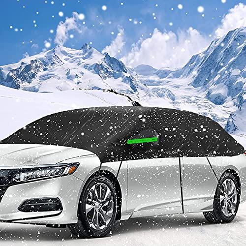 Big Ant bilskydd snöskydd, anti-UV halvtjockt bilskydd med reflekterande remsor, vattentätt UV-skydd för vindruta, universell passform för sedan. Bilvindruta snö och frostskydd, svart
