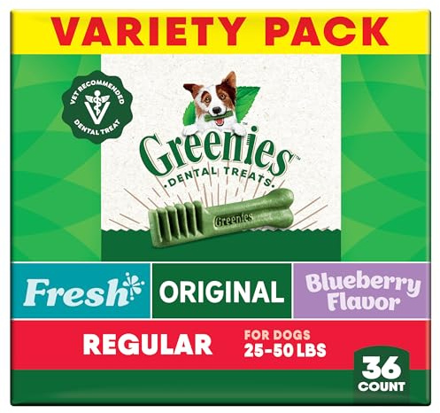 Greenies Regular Dental Dog Treats, Mint, Original, & Blueberry, 36 count