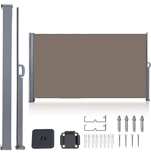 Herrselsam Tenda da sole laterale, 180 x 300 cm, allungabile, opaca, protezione dal vento, tenda avvolgibile laterale, tenda avvolgibile con supporto a pavimento, set di accessori, colore marrone