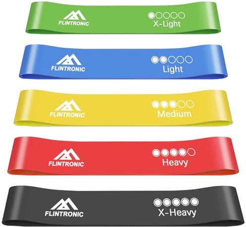 Flintronic Fitnessbänder,100% Naturlatex Widerstandsbänder mit 5 Stufen,Trainingsband Fitnessband Resistance mit Übungsanleitung & Tragebeutel,Gymnastikband für Muskelaufbau Pilates Yoga Krafttraining