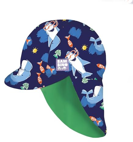 Bambino Mio, gorro de sol reversible con protección solar y de cuello - Exploradores del Océano, 0-12 meses, protección UPF 40+, para bebé y niño pequeño